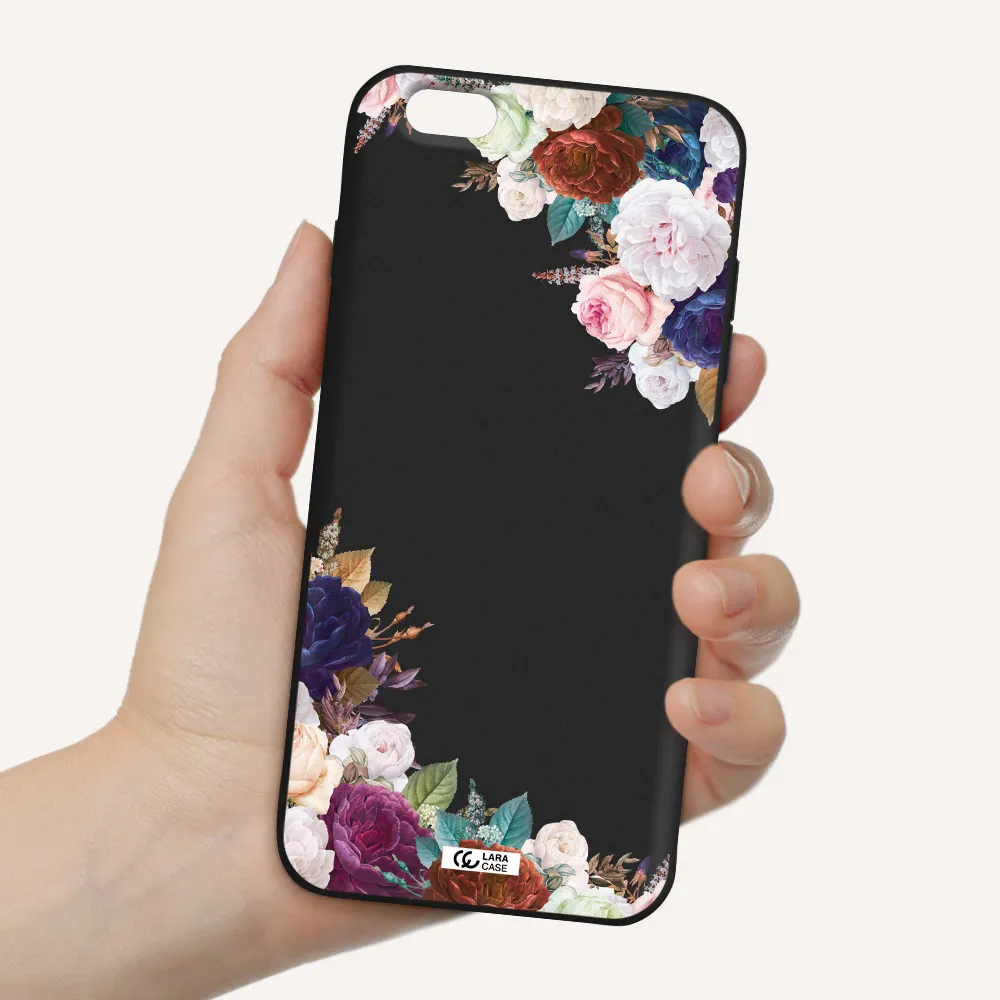 a corner of flowers with leaves Apple iPhone 6 plus Silicone black Case