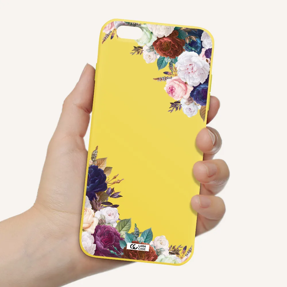 a corner of flowers with leaves Apple iPhone 6 plus Silicone canary yellow Case