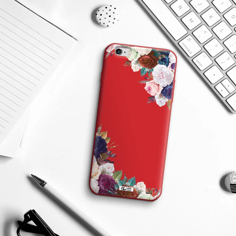 a corner of flowers with leaves Apple iPhone 6 plus Silicone Imperial Red Case