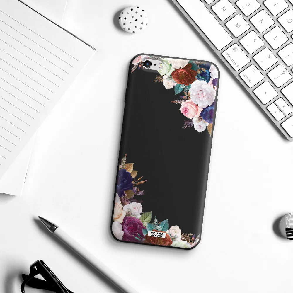 a corner of flowers with leaves Apple iPhone 6 s plus Silicone black Case