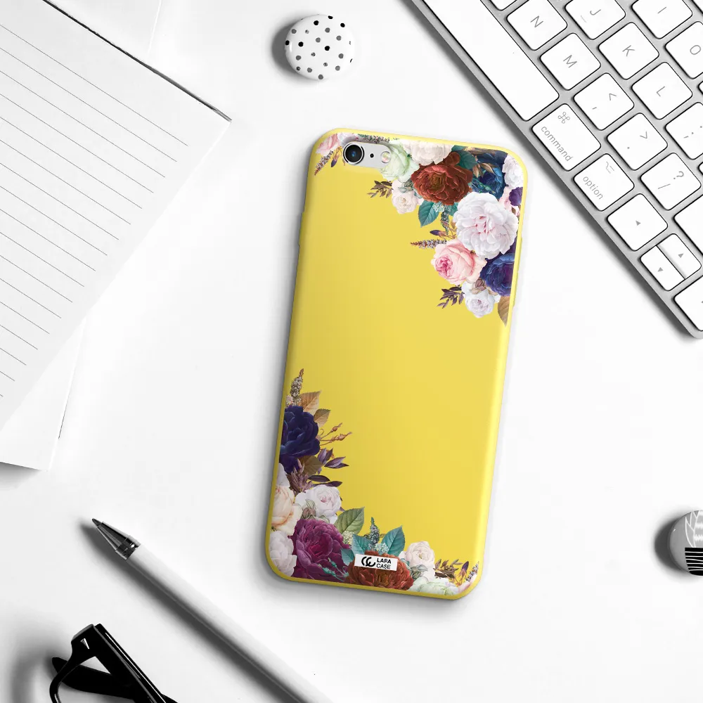 a corner of flowers with leaves Apple iPhone 6 s plus Silicone canary yellow Case