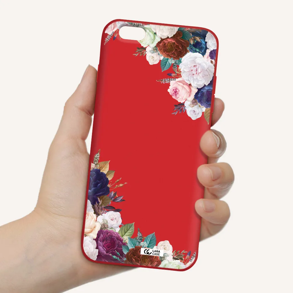 a corner of flowers with leaves Apple iPhone 6 s plus Silicone Imperial Red Case