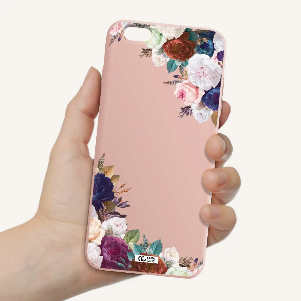 a corner of flowers with leaves Apple iPhone 6 s plus Silicone pastel pink Case