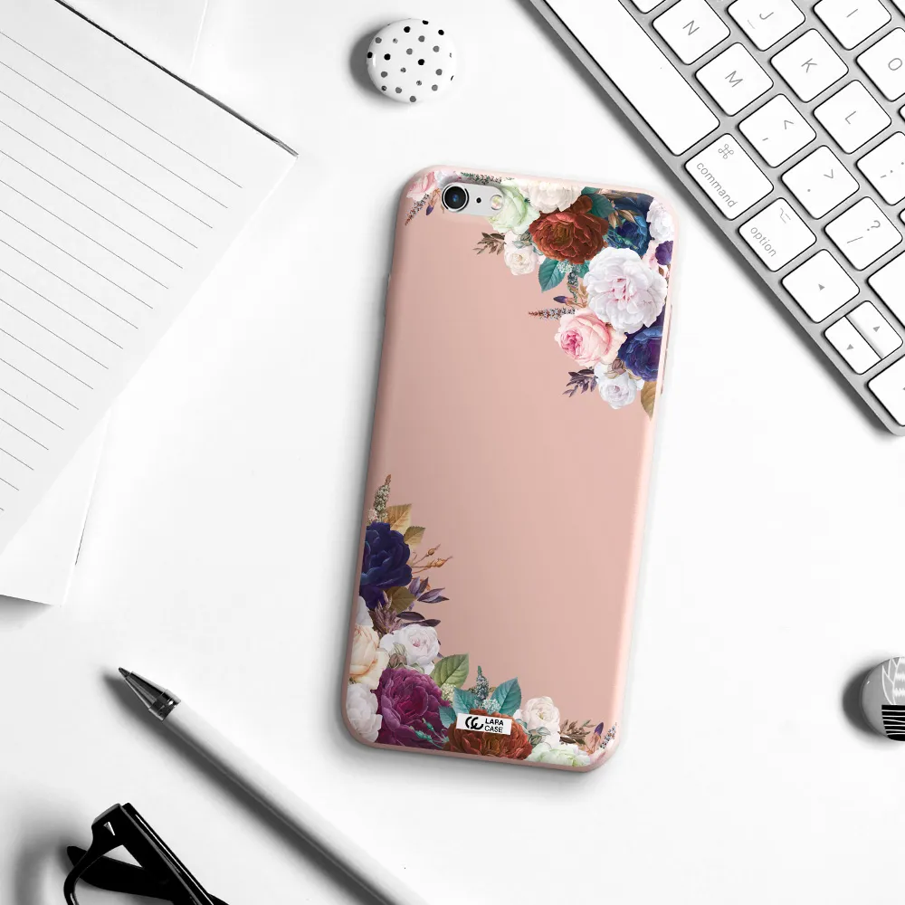 a corner of flowers with leaves Apple iPhone 6 s plus Silicone pastel pink Case