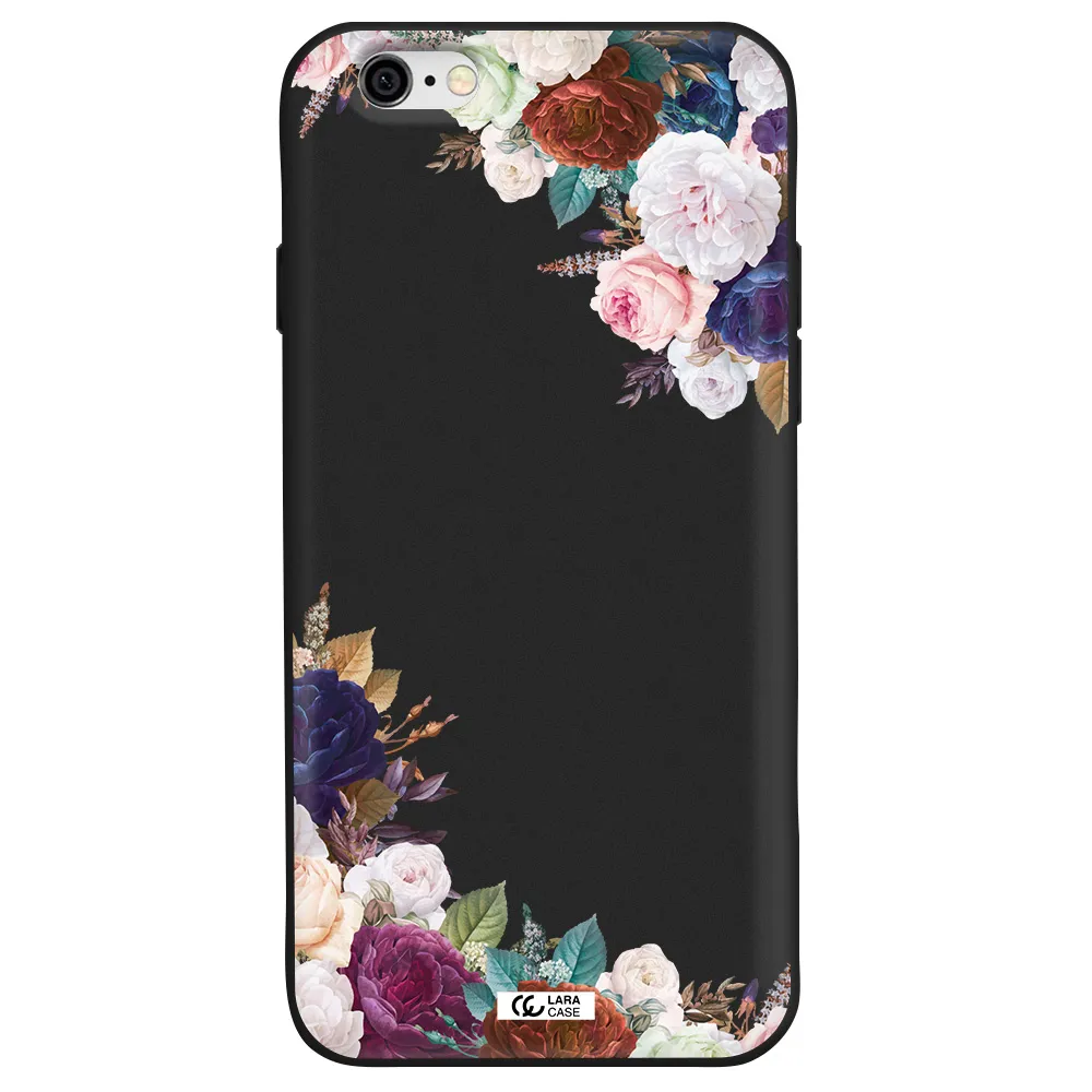 a corner of flowers with leaves Apple iPhone 6 Silicone black Case