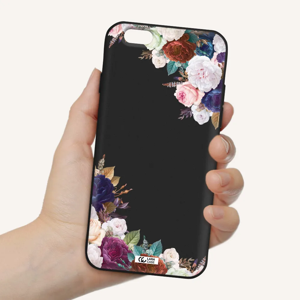 a corner of flowers with leaves Apple iPhone 6 Silicone black Case