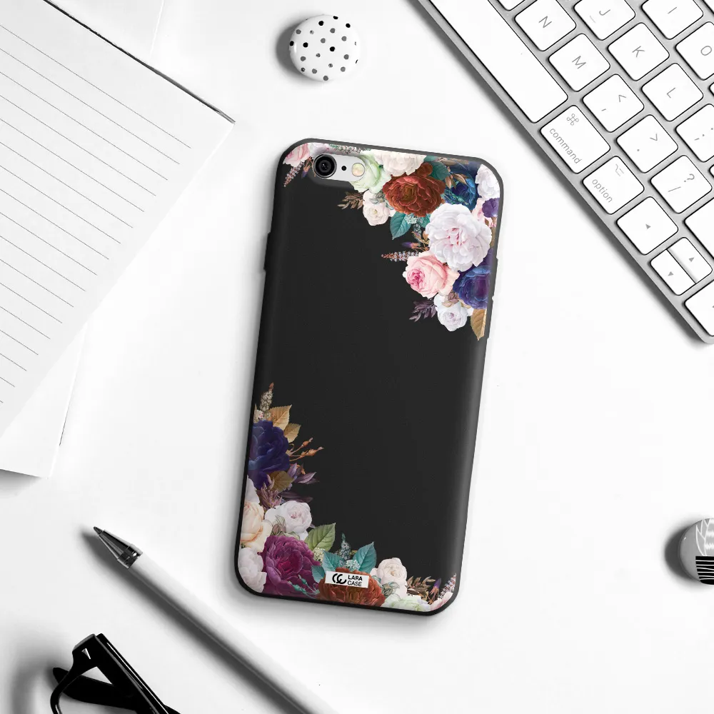 a corner of flowers with leaves Apple iPhone 6 Silicone black Case