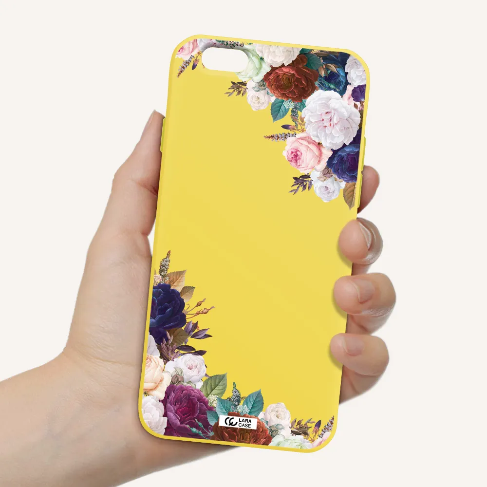 a corner of flowers with leaves Apple iPhone 6 Silicone canary yellow Case