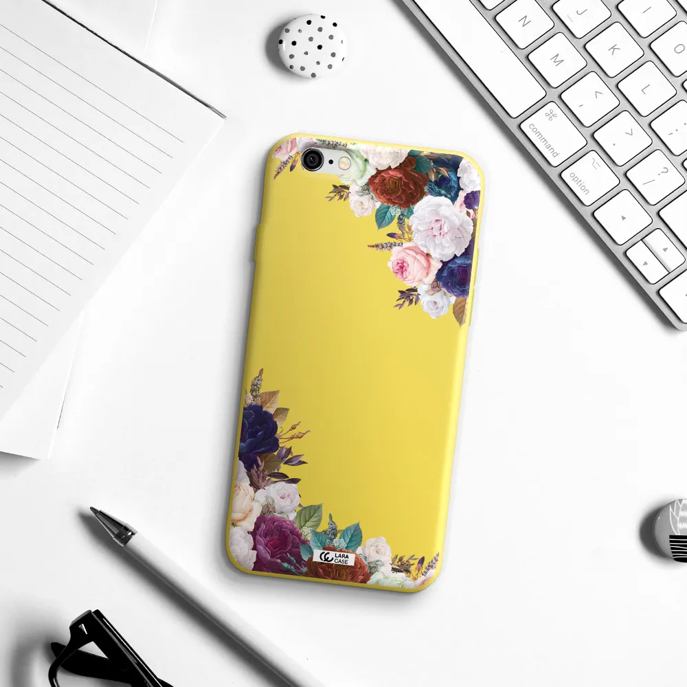a corner of flowers with leaves Apple iPhone 6 Silicone canary yellow Case