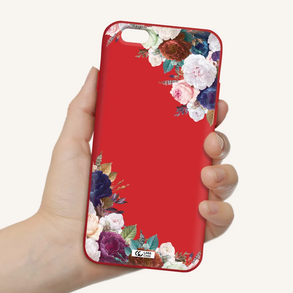a corner of flowers with leaves Apple iPhone 6 Silicone Imperial Red Case