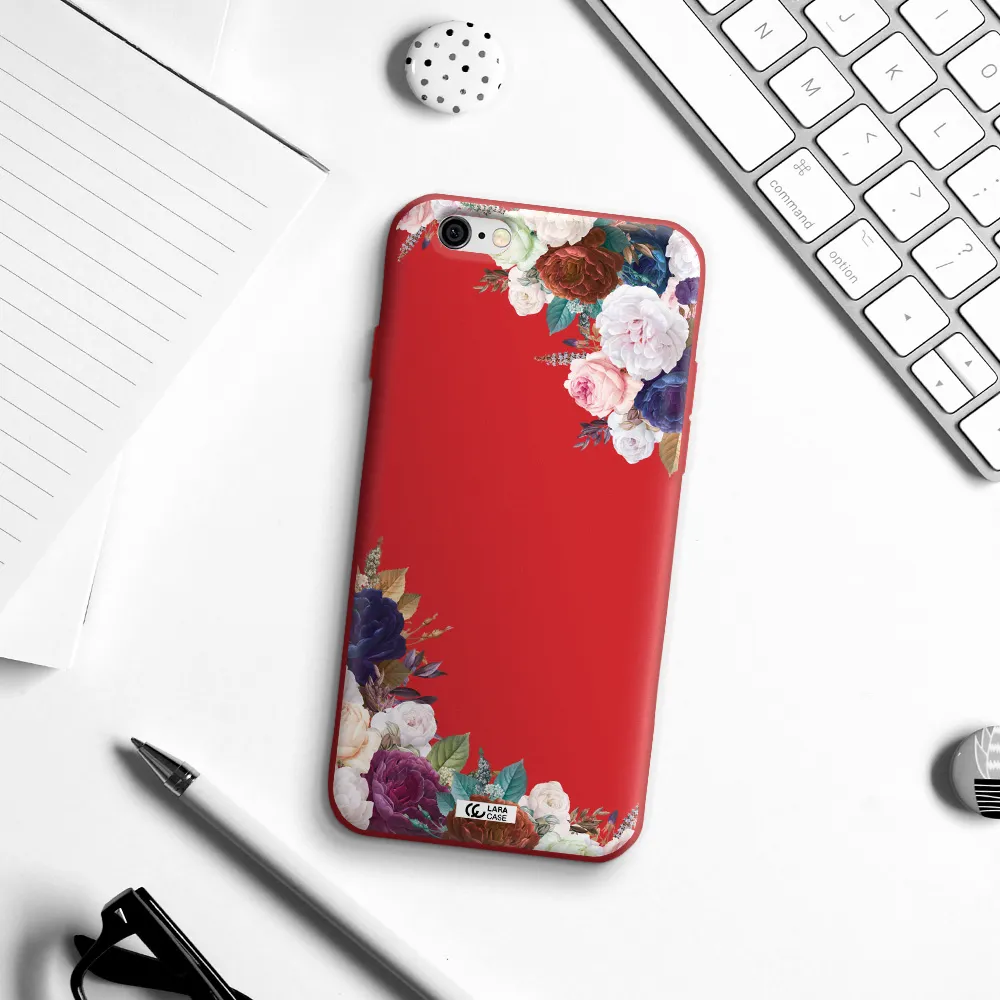 a corner of flowers with leaves Apple iPhone 6 Silicone Imperial Red Case