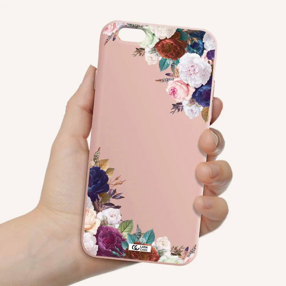 a corner of flowers with leaves Apple iPhone 6 Silicone pastel pink Case