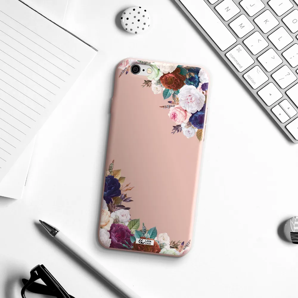 a corner of flowers with leaves Apple iPhone 6 Silicone pastel pink Case