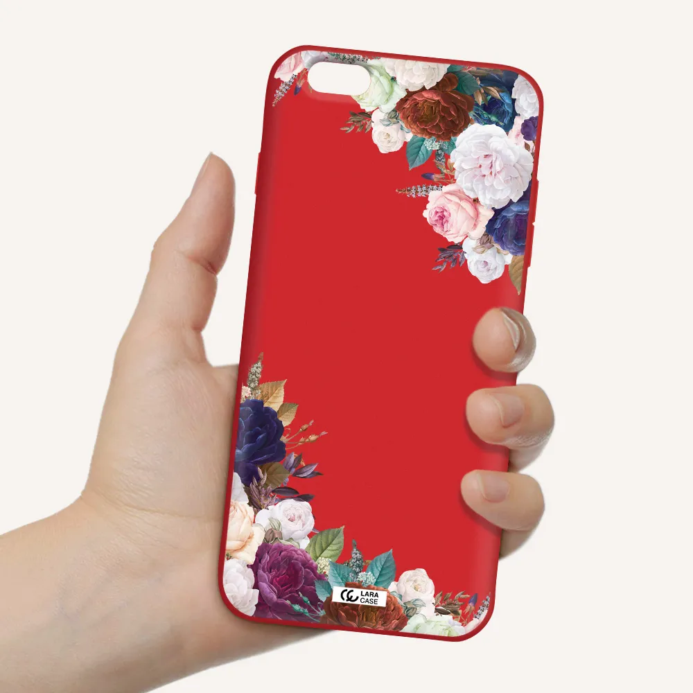 a corner of flowers with leaves Apple iPhone 6S Silicone Imperial Red Case