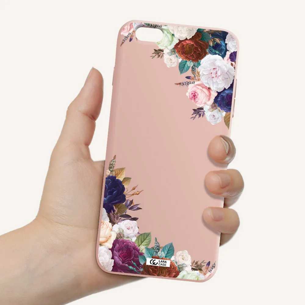 a corner of flowers with leaves Apple iPhone 6S Silicone pastel pink Case