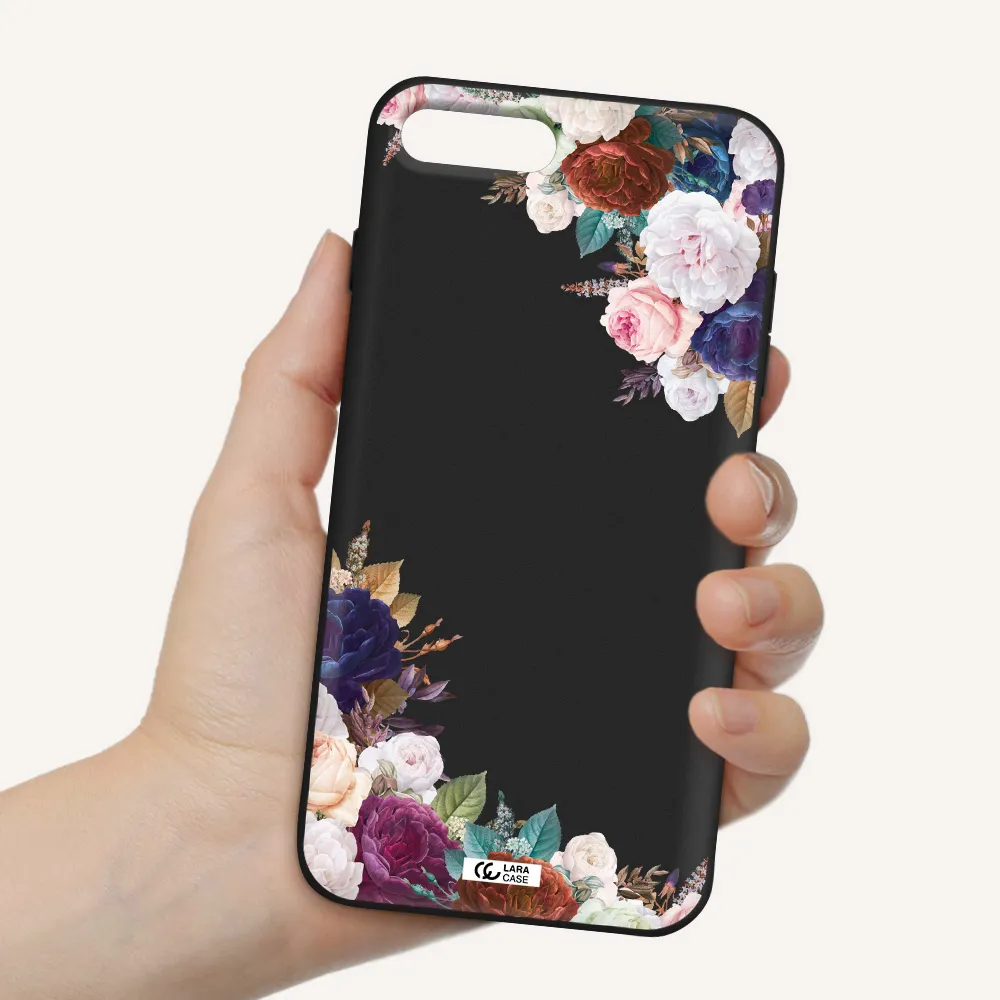 a corner of flowers with leaves Apple iPhone 7 plus Silicone black Case