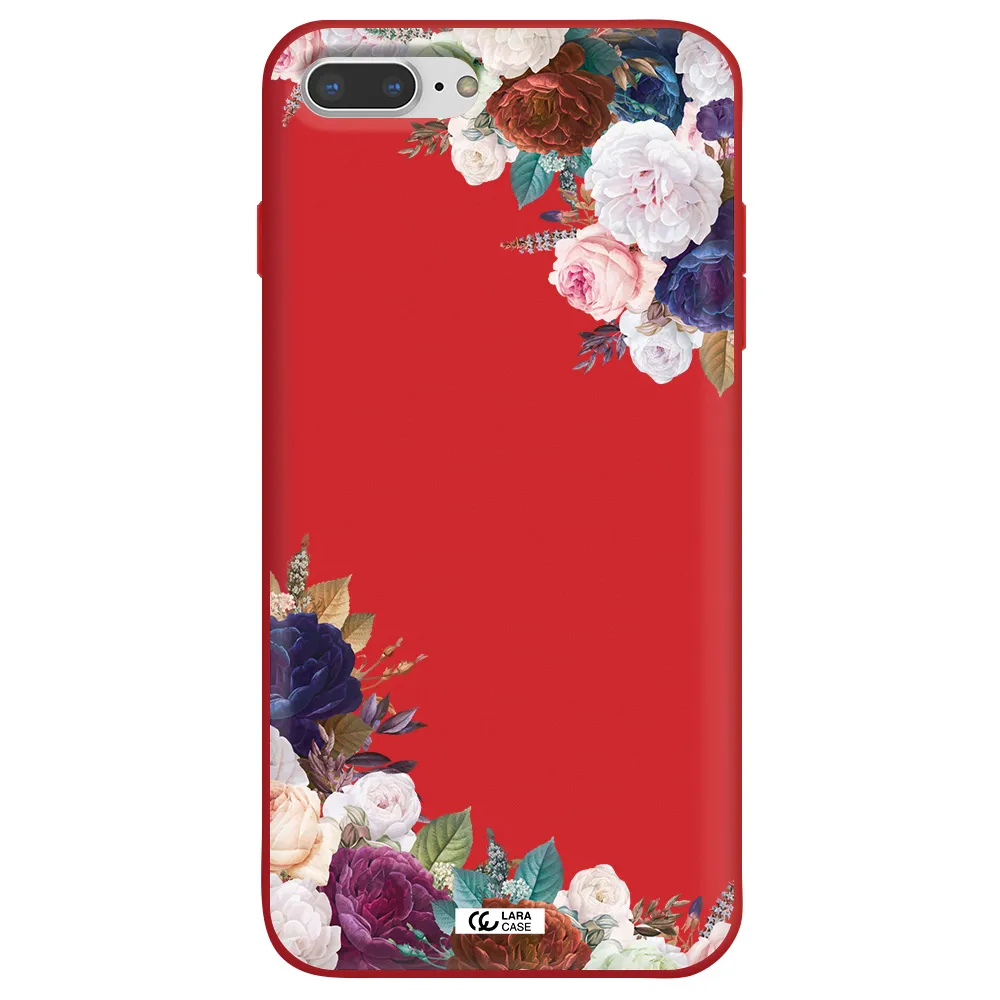 a corner of flowers with leaves Apple iPhone 7 plus Silicone Imperial Red Case