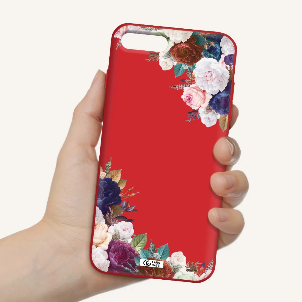 a corner of flowers with leaves Apple iPhone 7 plus Silicone Imperial Red Case