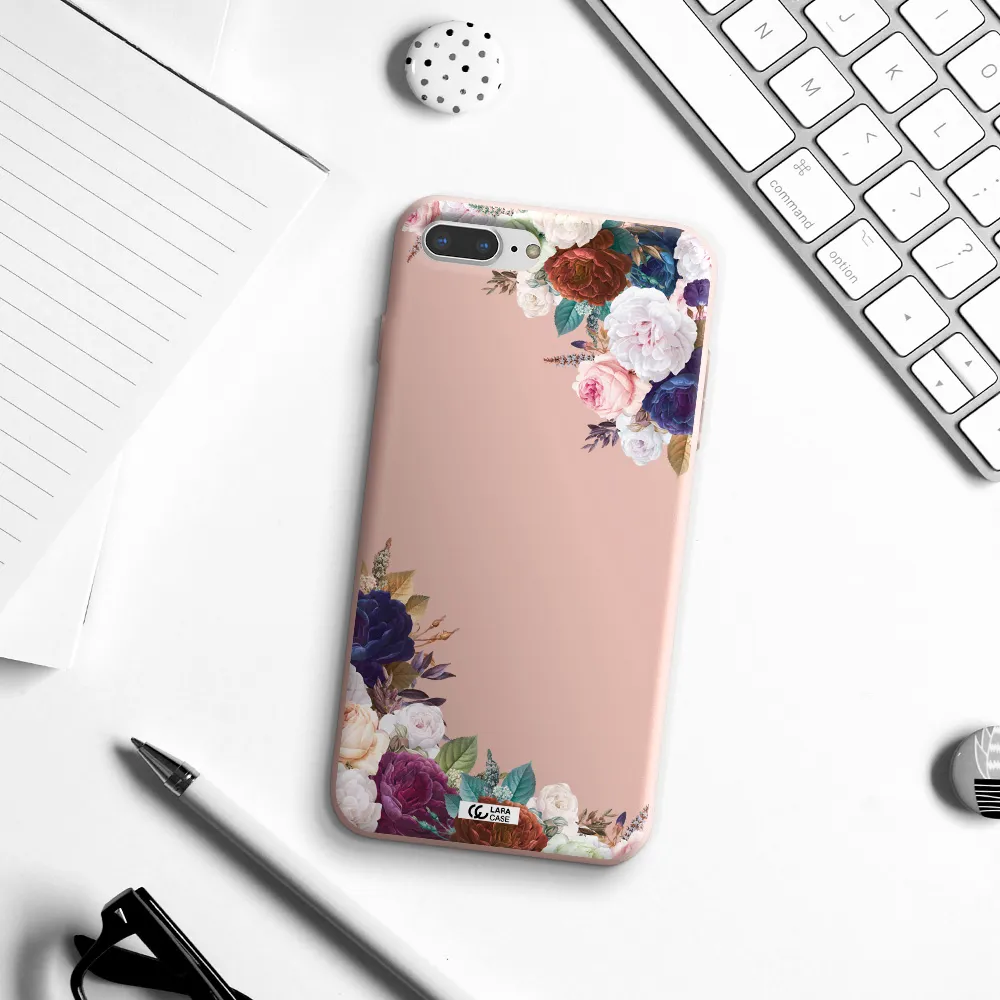 a corner of flowers with leaves Apple iPhone 7 plus Silicone pastel pink Case