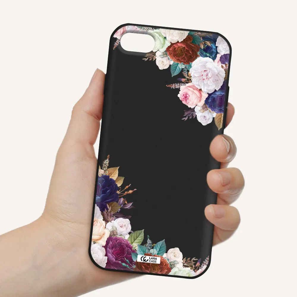a corner of flowers with leaves Apple iPhone 7 Silicone black Case