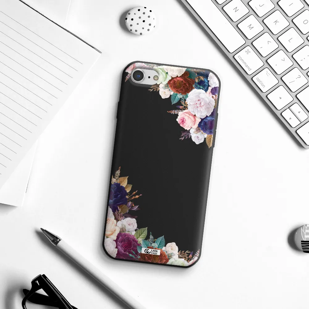a corner of flowers with leaves Apple iPhone 7 Silicone black Case
