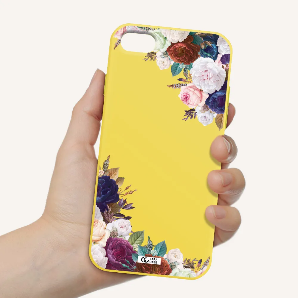 a corner of flowers with leaves Apple iPhone 7 Silicone canary yellow Case