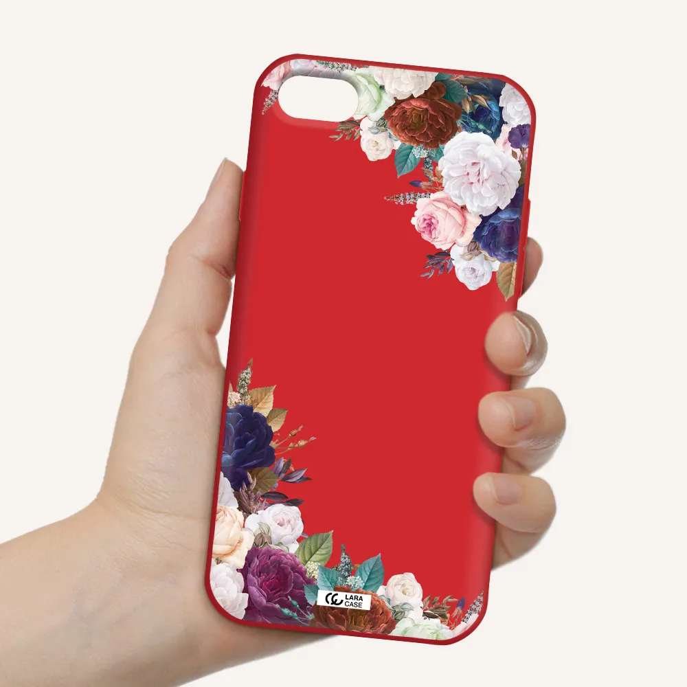 a corner of flowers with leaves Apple iPhone 7 Silicone Imperial Red Case
