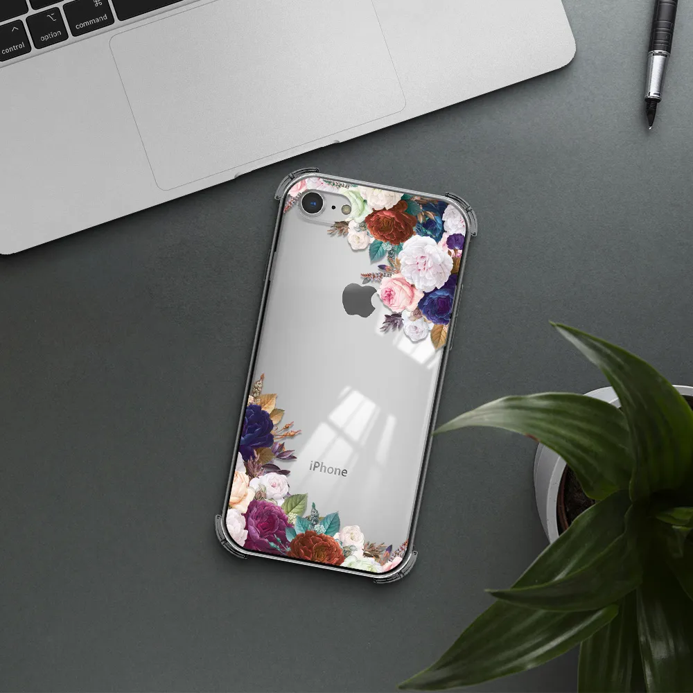 a corner of flowers with leaves Apple iPhone 8 Clear PC Case