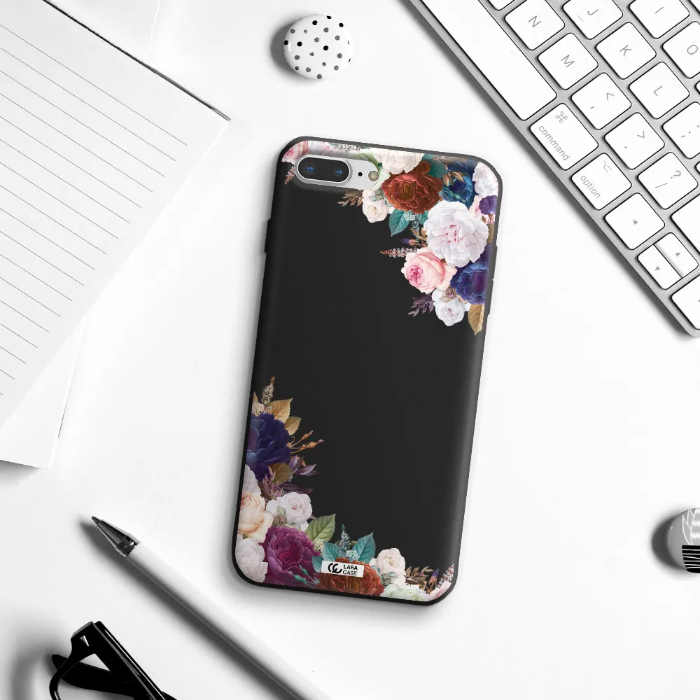 a corner of flowers with leaves Apple iPhone 8 plus Silicone black Case