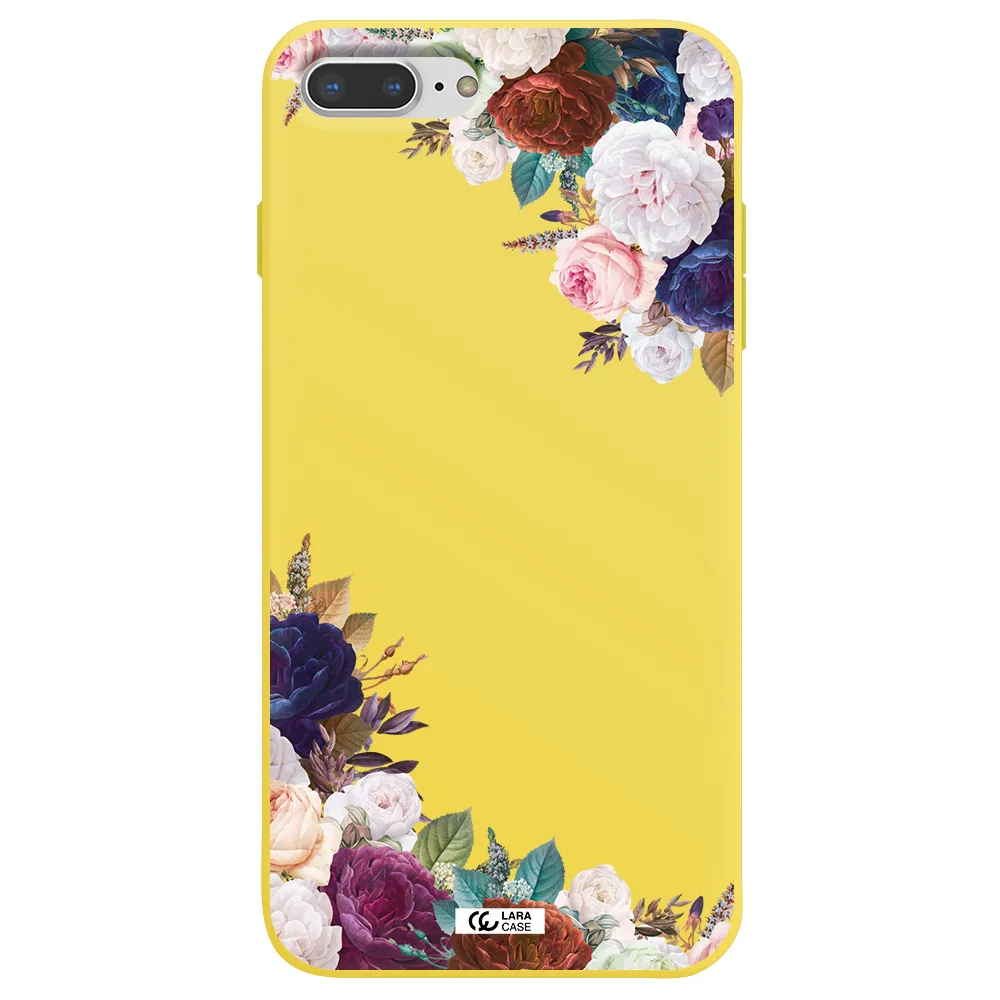 a corner of flowers with leaves Apple iPhone 8 plus Silicone canary yellow Case