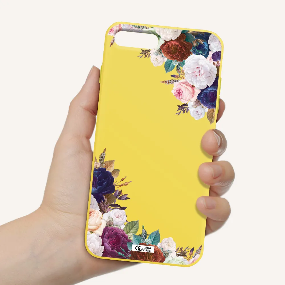 a corner of flowers with leaves Apple iPhone 8 plus Silicone canary yellow Case