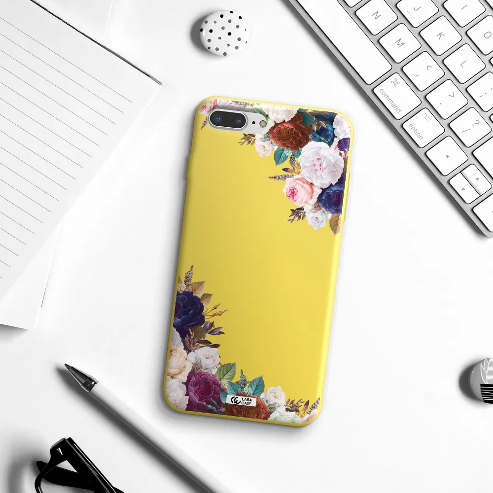 a corner of flowers with leaves Apple iPhone 8 plus Silicone canary yellow Case