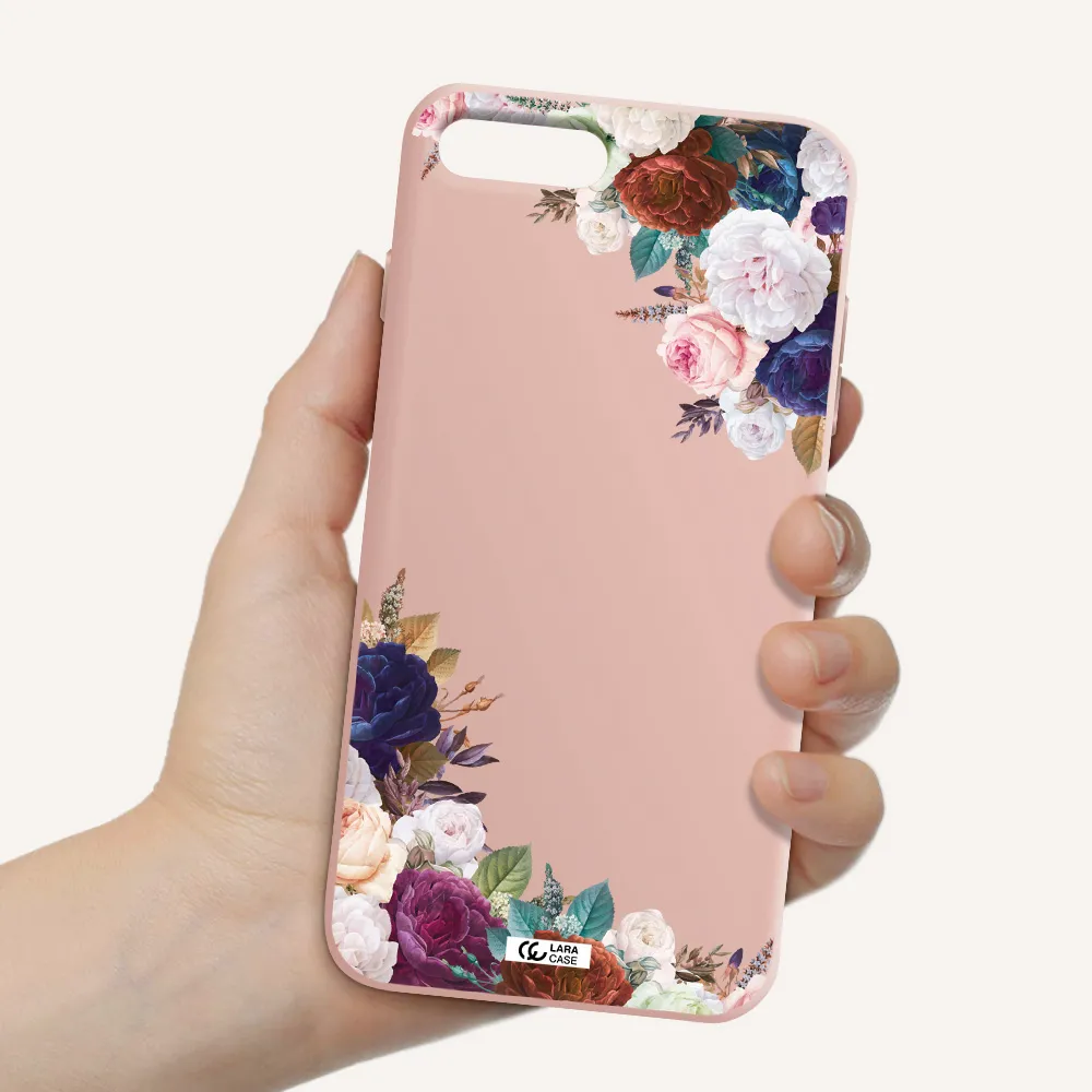 a corner of flowers with leaves Apple iPhone 8 plus Silicone pastel pink Case