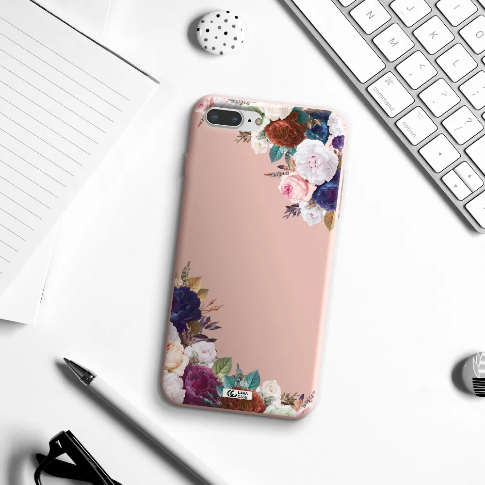 a corner of flowers with leaves Apple iPhone 8 plus Silicone pastel pink Case