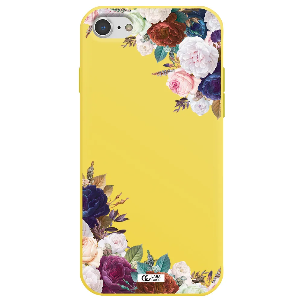 a corner of flowers with leaves Apple iPhone 8 Silicone canary yellow Case