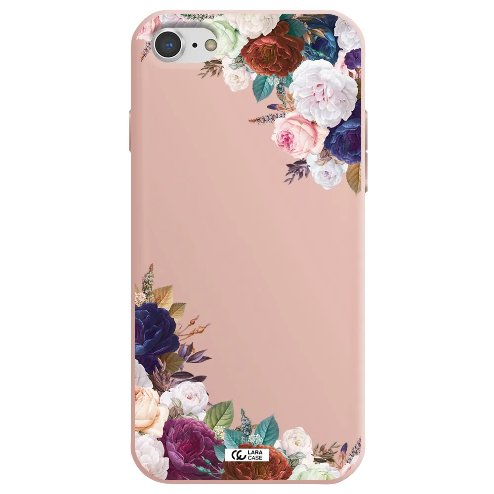 a corner of flowers with leaves Apple iPhone 8 Silicone pastel pink Case
