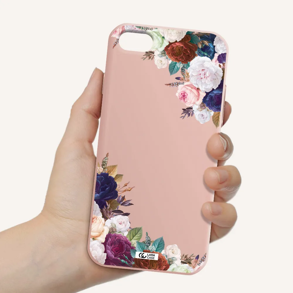 a corner of flowers with leaves Apple iPhone 8 Silicone pastel pink Case