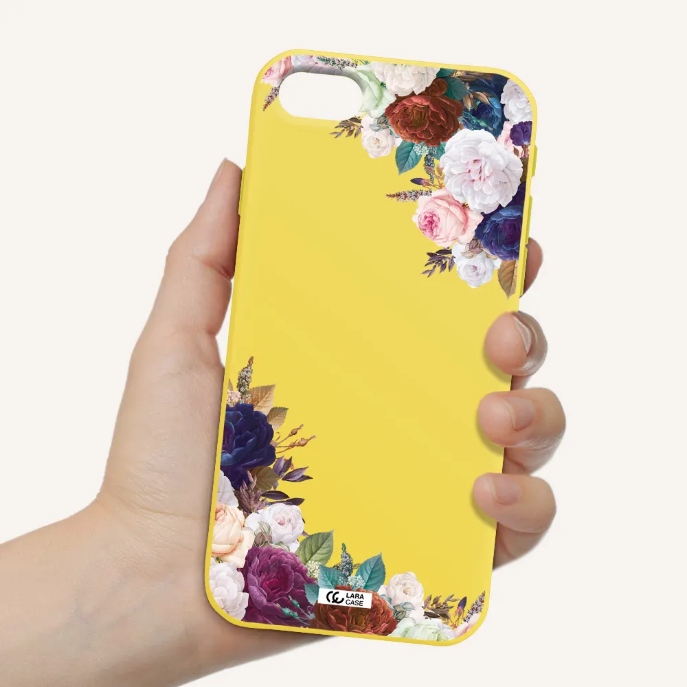 a corner of flowers with leaves Apple iPhone se 2020 Silicone canary yellow Case