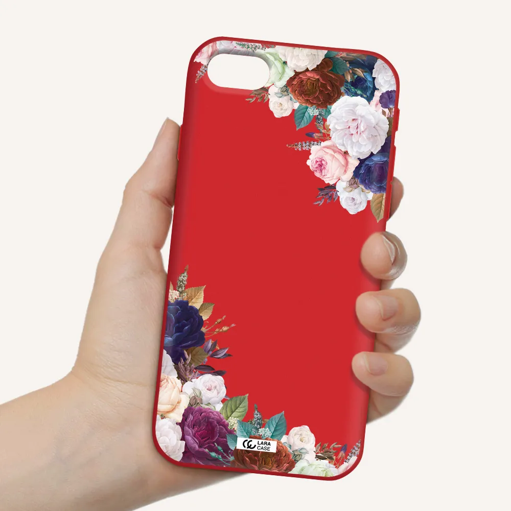 a corner of flowers with leaves Apple iPhone se 2020 Silicone Imperial Red Case