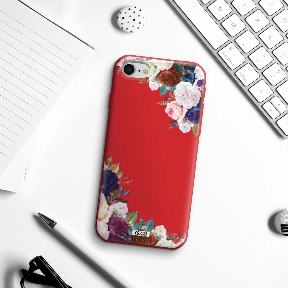 a corner of flowers with leaves Apple iPhone se 2020 Silicone Imperial Red Case