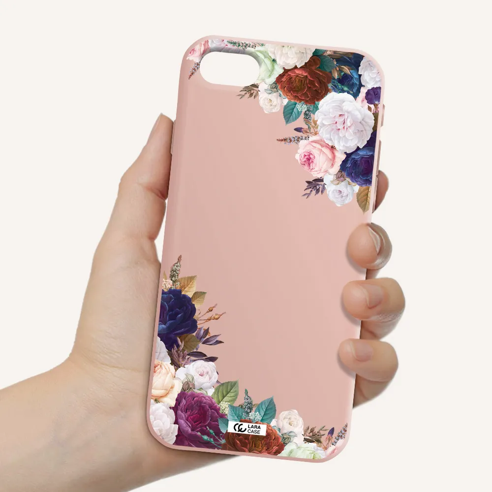 a corner of flowers with leaves Apple iPhone se 2020 Silicone pastel pink Case