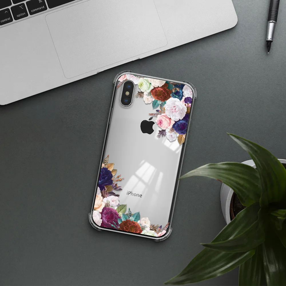 a corner of flowers with leaves Apple iPhone X Clear PC Case