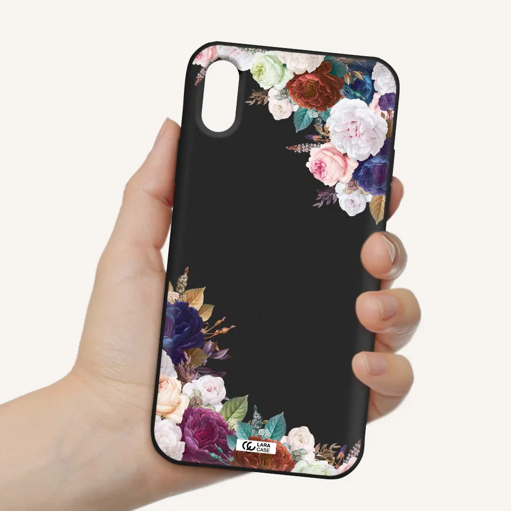 a corner of flowers with leaves Apple iPhone X Silicone black Case