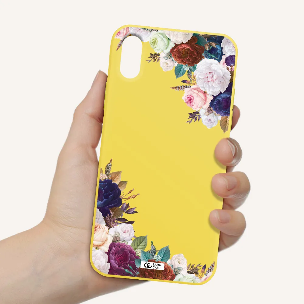 a corner of flowers with leaves Apple iPhone X Silicone canary yellow Case