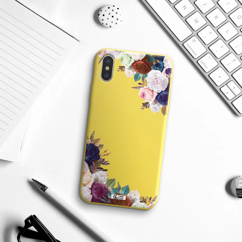 a corner of flowers with leaves Apple iPhone X Silicone canary yellow Case