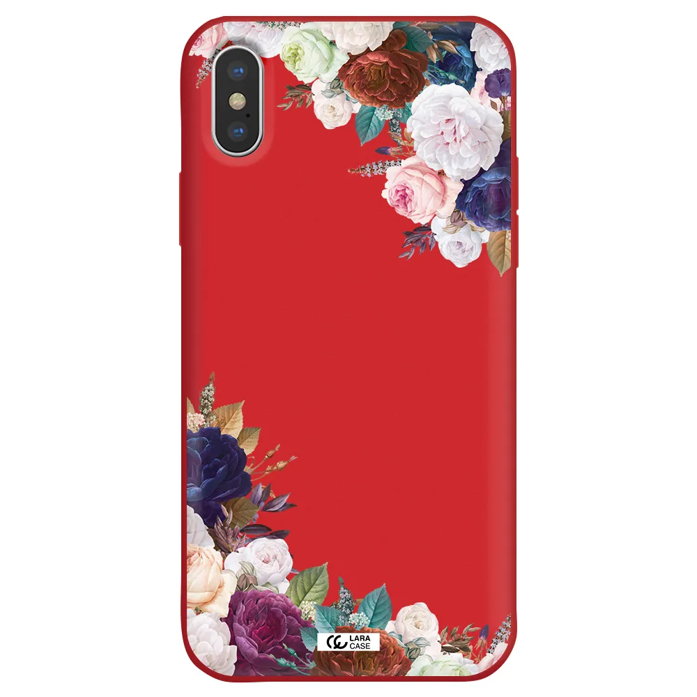 a corner of flowers with leaves Apple iPhone X Silicone Imperial Red Case