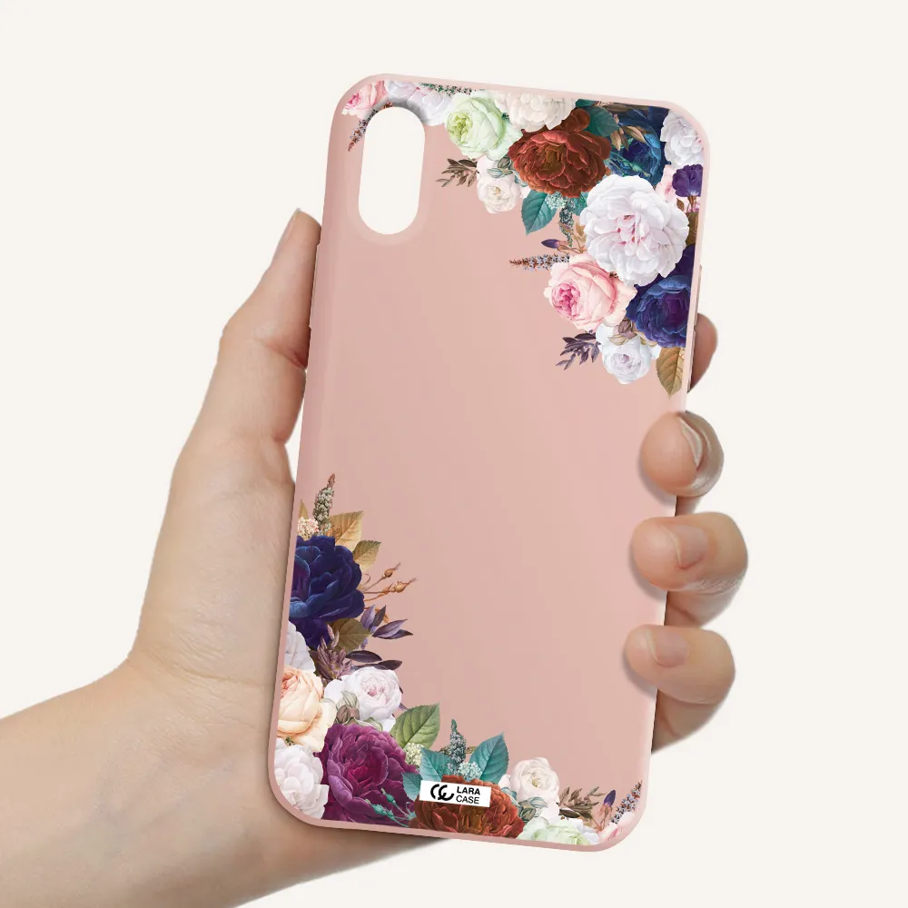 a corner of flowers with leaves Apple iPhone X Silicone pastel pink Case