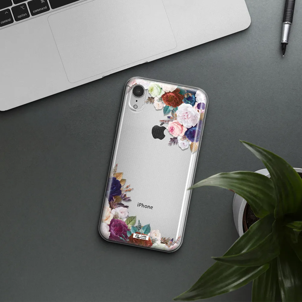 a corner of flowers with leaves Apple iPhone XR Clear TPU Case