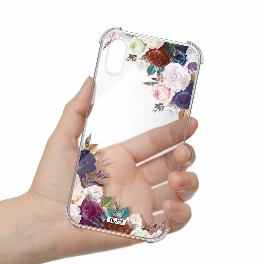 a corner of flowers with leaves Apple iPhone XS Clear PC Case