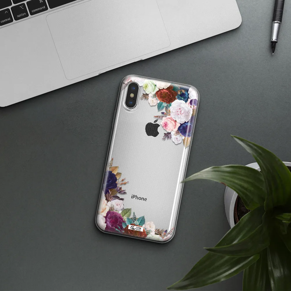 a corner of flowers with leaves Apple iPhone XS Clear TPU Case